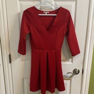 Charlotte Russe Scalloped Neck Pleated Red Fit and Flare Dress Women’s Small